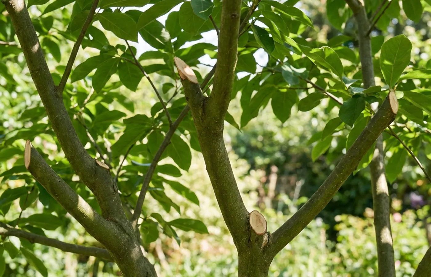 Careful structural pruning cuts on a young tree